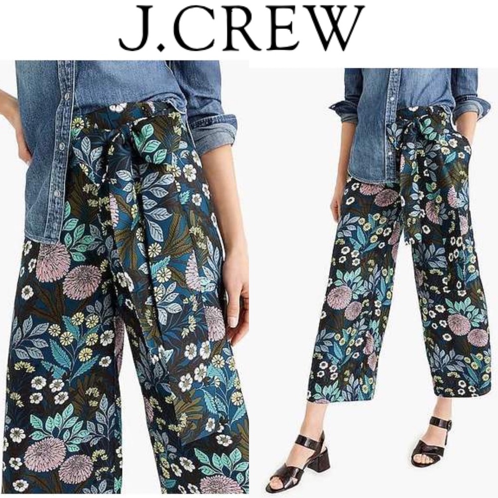 J. CREW X Abigail Borg Silk Wide-Leg Pant Botanical 2 Floral Teal High Rise